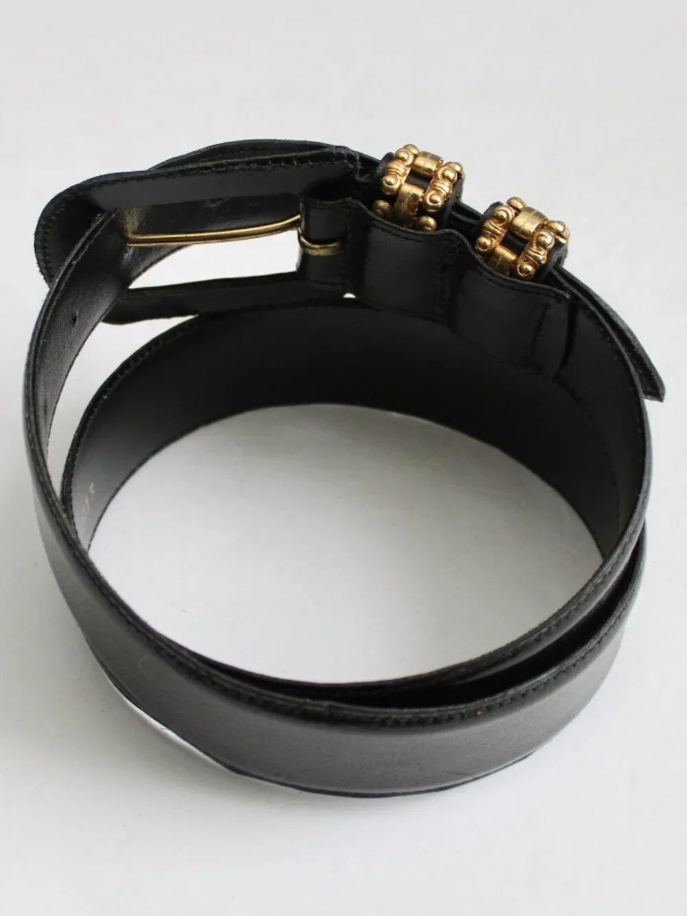 Linda Allen Ellen Tracy VTG 90s High Waist Black Gold Buffalo Calf Belt sz Large